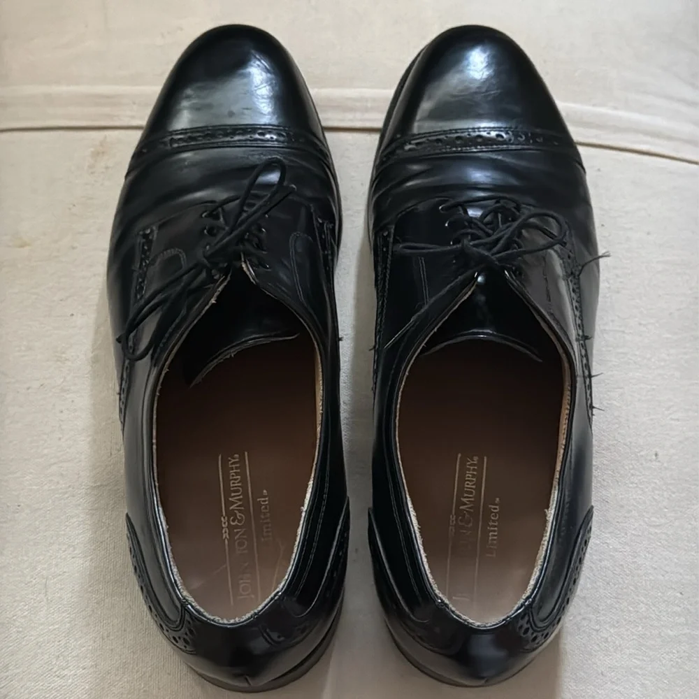 Johnston & Murphy Black Bradford Cap Toe Leather Men's Dress Shoes Sz‎ 8 1/2